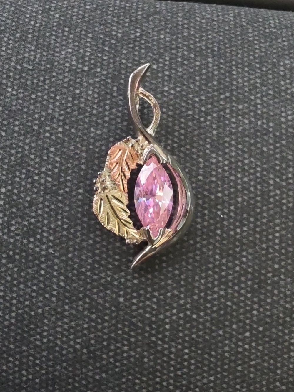 Pink Marquise Crystal Gold Leaf And Sterling Pendant Necklace Charm